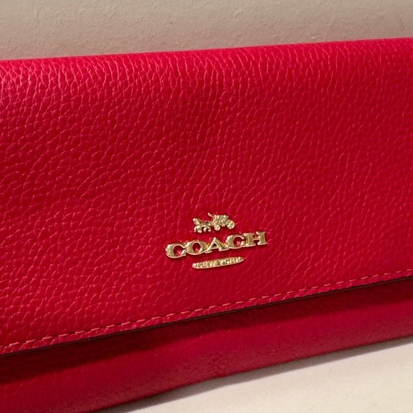 Coach Cherry Red and Gold Soft Leather Trifold - Picture 13 of 16